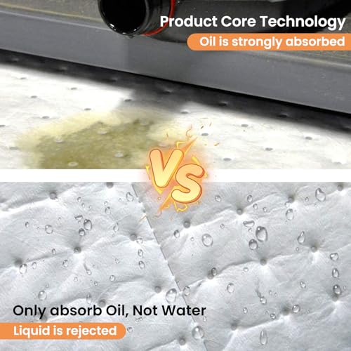 Smaafit 15"x18" Oil Absorbent Pads 200 Pack - Heavyweight Polypropylene Mats for Garage Floor & Marine, 24oz/Pad, 30 Gal Total, Tear-Resistant, Floatable