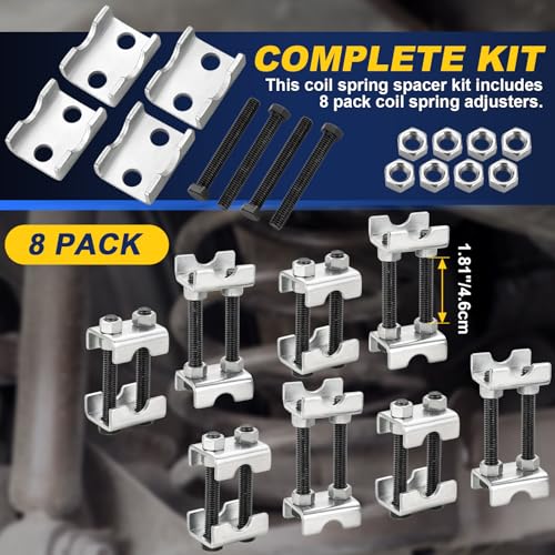DASBET Adjustable 2-Way Coil Spring Spacers 8 Pack, 1”-2” Lift or Lower Spring Compressor Tool, Mini Coil Spring Booster for Car & Truck Shock Absorbers, Automotive Strut Accessories (8)