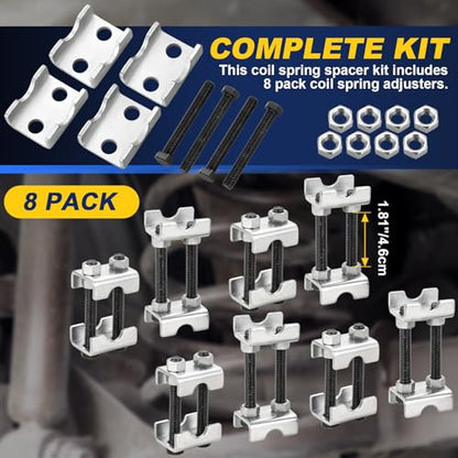 DASBET Adjustable 2-Way Coil Spring Spacers 8 Pack, 1”-2” Lift or Lower Spring Compressor Tool, Mini Coil Spring Booster for Car & Truck Shock Absorbers, Automotive Strut Accessories (8)