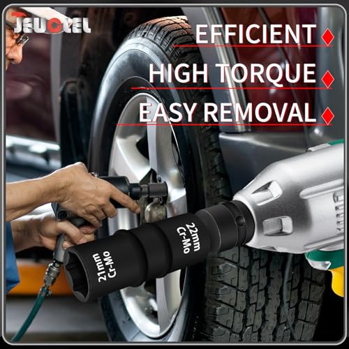 6PCS 1/2" Drive Flip Lug Nut Impact Socket Set, 8-IN-4 Socket Design Metric 17 19 21 22 mm and SAE 3/4 13/16 7/8 15/16 in Dual-End Thin Wall Nut Sockets, Double Sided Lug Nut Extractor