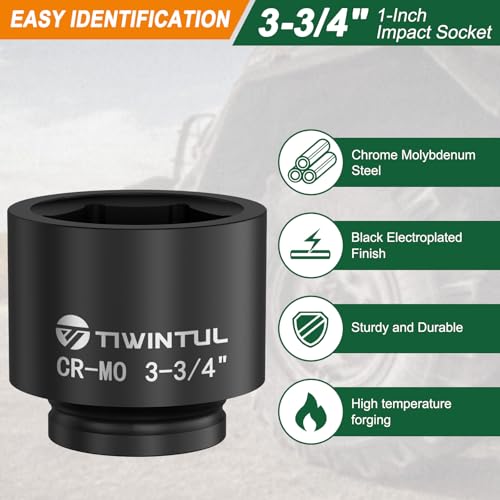 3-3/4" Impact Socket 1" Drive, Deep 6 Point CR-MO for Mining Truck | ANSI Certified, Heavy Duty Socket, Single Axle Nut Socket for Oilfield & Wind Turbine Flange Bolts, Railway & Port Equipment - size: 3-3/4"(1 PCS)