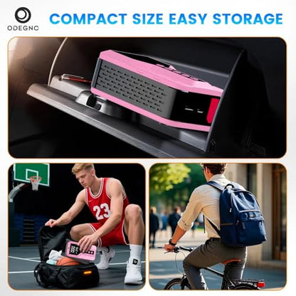 Jump Starter with Air Compressor for All-Terrain Vehicles, Deep Pink, Lithium Ion, 12 Volts, 6000 Amps Peak, 25000mAh - color: Deep Pink