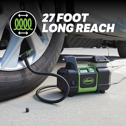 Slime 40063 Tire Inflator, Portable Car, SUV, 4x4 Air Compressor, Elite Heavy Duty, Inflate Right Automatic Shut Off, with Digital 99 psi Display, Long Hose and LED Light, 12V, 3 min Inflation - style: Pro Power Digital