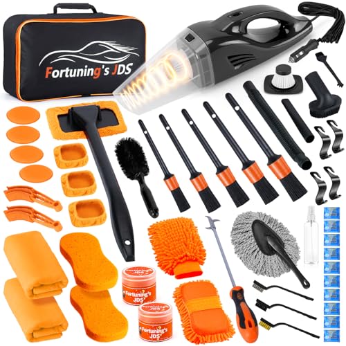 61 PCS Car Detailing Kit Interior Cleaner, Auto Detailing Kit, Car Vacuum Car Interior Detailing Kit, Car Wash Kit with Bucket Detailing Brush Set Car Accessories for Motorcycle, Cars, Bikes, Wheels - color: 61PCS
