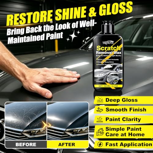 Car Scratch Remover, Scratch Remover for Vehicles, Scratch Removal Wax, Car Paint Scratch Repair, Helps Reduce Minor Scratches and Swirl Marks, Restores Gloss and Shine, 3.4 fl oz/100ml
