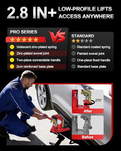 YATOINTO Toe Jack, 2.5-Ton Claw & 5-Ton Saddle, 2-in-1 Hydraulic Bottle Jack for Top and Low-Profile Lifting, with Connectable Handle for Auto Repair, Farm, Home