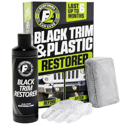 ExoForma Black Trim Restorer - Lasts 6+ Months, Dye Infused Waterproof Plastic Restorer for Cars - Perfect for Faded Bumpers, Trim & Vinyl on Jeeps, Truck Beds, Avalanches & ATVs | 4oz Kit - size: 4 Fl Oz (Pack of 1)