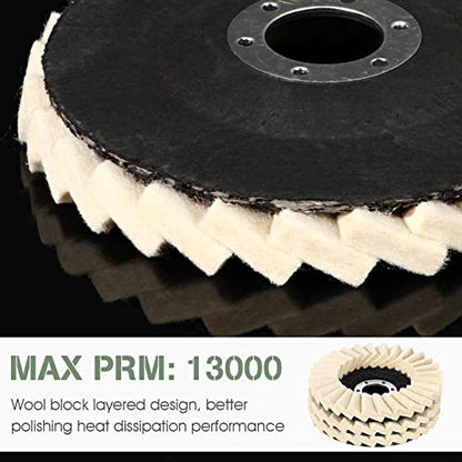 Tarpop 12 Pcs Angle Grinder Buffing Wheel Stainless Steel Polishing Kit Include 9 Pcs Felt Flap Disc 4-1/2 x 7/8 Inch Arbor Buffing Wheel and 3 Polishing Compound for Angle Grinder