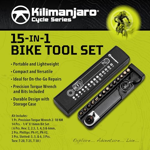 Kilimanjaro 15-in-1 Mini Bike Torque Wrench Tool Kit – Compact Bicycle Repair Set with Precision Torque Wrench, Hex, Torx & Screwdriver Bits, and Storage Case – Cycle Series – 910546ECE - style: 2-10Nm