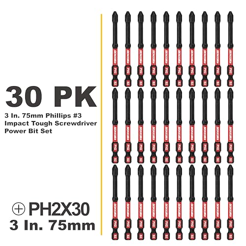 Geinxurn Impact Tough #2 Phillips 3 in. D2 Steel Long Extension Insert Driver Bits,30Pack 1/4 Inch Hex Shank Long Cross Magnetic PH2 Screwdriver Bits Set - size: 3"-D2PH2-30PCS