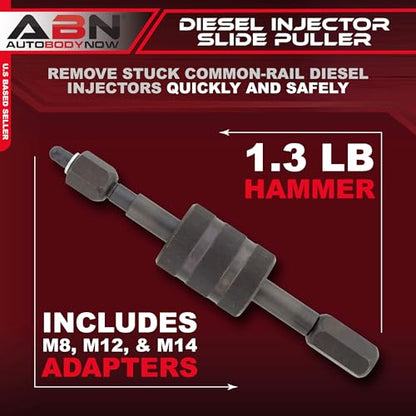 ABN Diesel Injector Puller Tool with Slide Hammer, Common Rail Injector Remover w/ M8, M12, M14 Thread Adapter