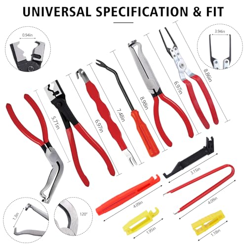 Dntorx 12 Pcs Electrical Disconnect Pliers for Cars, Carbon Steel Electrical Connector Removal Tool Automotive Electrical Plug Connector Disconnect Tool Hose Clamp Plier for Push Tab Style Plugs