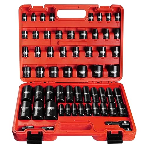 BLACKROBOT 59PCS 3/8" and 1/2” Drive Impact Socket Set, Metric/SAE Deep/Shallow, Cr-Mo, 6-Point, 5/16" to 1-1/4", 6mm - 32mm, Includes Socket Adapter and Extension Bar