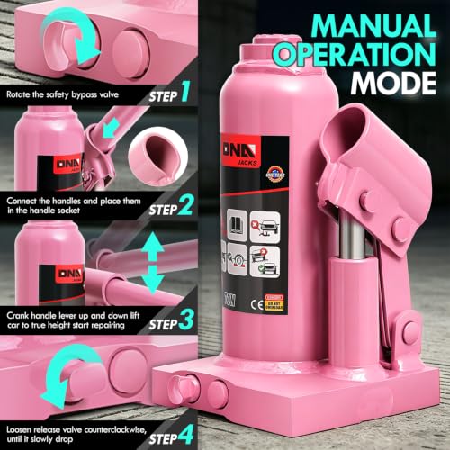 DNA Motoring 2 tons / 4000 lbs Lifting Automotive Welded Hydraulic Bottle Jackfor Sedans Repair, with Manual Handle & Carrying Storage Case, Pink - color: Pink, style: 2 ton