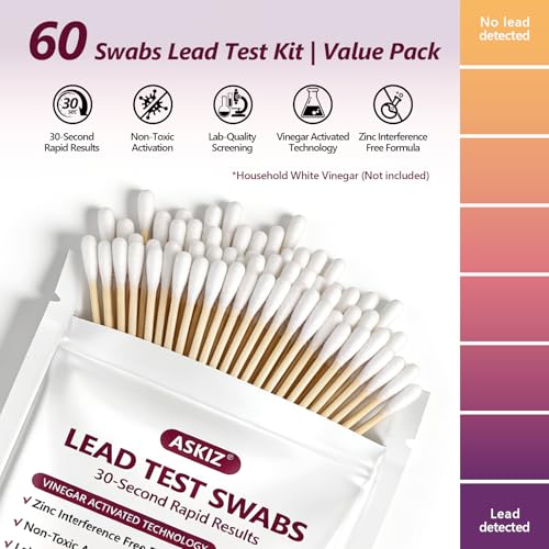 60 Swabs Lead Test Kit,Quick Results in 30s Lead Detector,Enhanced Lead Testing Formulation at Home Lead Paint Test Kit Testing for Paint,Crockery,Toys,Jewellery,Metals, Ceramics,Woodwork - size: 60 Swab