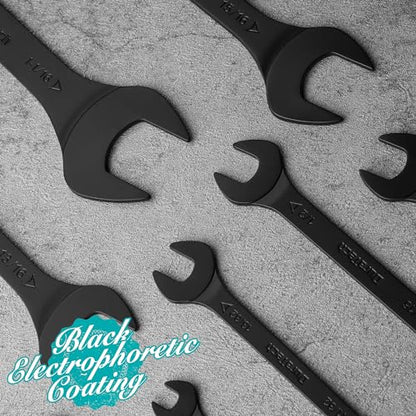 DURATECH Super-Thin Open End Wrench Set, SAE, 8-Piece,1/4" to 1-1/16", Black Electrophoretic Coating, with Rolling Pouch - color: Black, size: SAE
