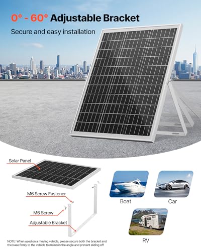 VEVOR 25W 12V Solar Panel Battery Charger, Solar Battery Trickle Charger Maintainer with Intelligent MPPT Controller & Adjustable Mount Bracket, IP67 Waterproof for Car Boat RV Motorcycle Trailer - style: 25W