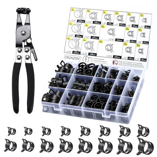 130Pcs 6-25mm Spring Hose Clamps Kit With Pliers, Black Small spring Clamp，Constant Tension Steel Clamps for Automotive Fuel Lines, Silicone Vacuum Hoses，Low-Pressure Air Clips - size: 130 pcs With Plier