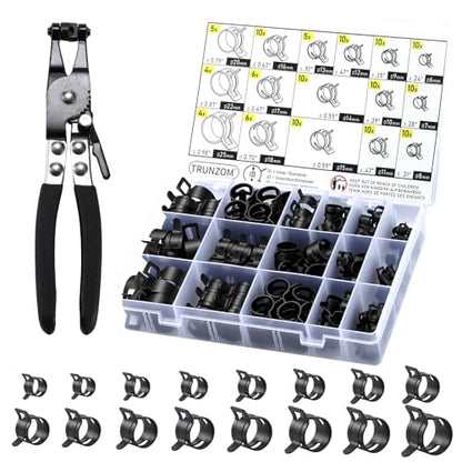 130Pcs 6-25mm Spring Hose Clamps Kit With Pliers, Black Small spring Clamp，Constant Tension Steel Clamps for Automotive Fuel Lines, Silicone Vacuum Hoses，Low-Pressure Air Clips - size: 130 pcs With Plier
