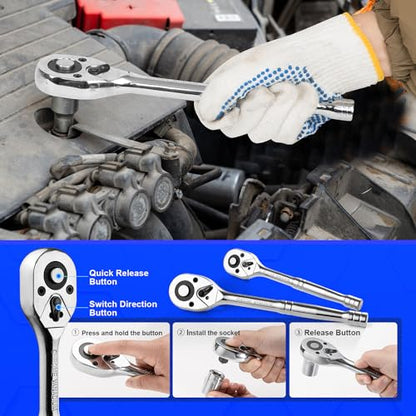 Prostormer 240-Pieces Mechanic Tool Set with Aluminium Tool Box | SAE and Metric Sizes, Chrome-Vanadium Steel, Universal Household and Auto Repair Tool Kit