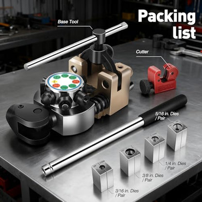 DNA Motoring Professional Brake Line Flaring Tool Kit, 45 Degree Single, Double & Bubble Flares for 3/16", 1/4", 5/16", 3/8" Metal Steel Copper Tubing for Brake Repair Tubing Flaring, TOOLS-00820