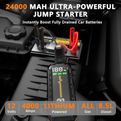Car 4000A Jump Starter for Up to 8.5L Diesel & All Gas Engines, 12V Lithium Battery Booster Pack Jump Box, Portable Power Bank, 3 Modes LED Flashlight, 88.8W Quick Charge & Safety Protection - style: G69H