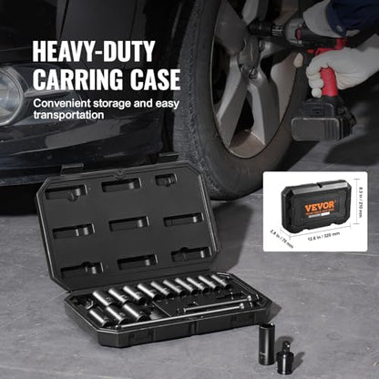 VEVOR Drive Impact Socket Set 3/8" - 18 Piece Deep Socket Set Metric 8-22mm - 6 Point CR-V Alloy Steel for Auto Repair - Easy-to-Read Size Markings - Rugged Construction Includes Storage Case - style: 3/8" 18PCS