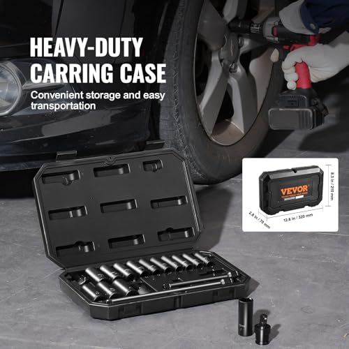 VEVOR Drive Impact Socket Set 3/8" - 18 Piece Deep Socket Set Metric 8-22mm - 6 Point CR-V Alloy Steel for Auto Repair - Easy-to-Read Size Markings - Rugged Construction Includes Storage Case - style: 3/8" 18PCS