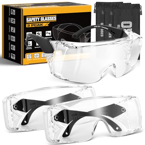 OXG Anti Fog Safety Glasses, ANSI Z87.1 Protective Eyewear with Side Shields, UV Protection Lens, Adjustable Temples - color: 3 Pack Clear