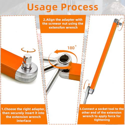 Offset Extension Wrench,15 Inch Impact Ready Socket Wrench Extender Tool Set with 1/2", 1/4" and 3/8" Square Drive Adapters, Zero Degree Ratchet Tool for Car Blue ﻿ (Orange) - color: Orange