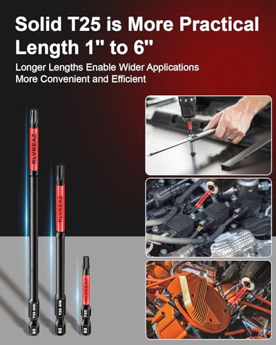 10-PCS T25 Torx Bits for Impact Driver, (1'' to 6'' Long) T-25 Star/Torx Bit Set, Premium Solid S2 Steel, Magnetic High-Torque, 1/4'' Hex-Shank for Auto Repair, Deck Building & DIY Projects - style: 10-PCS T25 Torx Bits 1'' to 6'' Long, T-25 Torx Bit Set