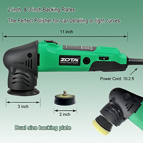 ZOTA Mini Polisher, 2-inch/ 3inch Car Buffer Polisher with 8mm Random Orbital,Car Polishers and Buffers for Car Detailing,Variable Speed Small Buffer Polisher. - color: Green
