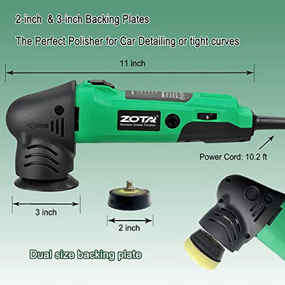 ZOTA Mini Polisher, 2-inch/ 3inch Car Buffer Polisher with 8mm Random Orbital,Car Polishers and Buffers for Car Detailing,Variable Speed Small Buffer Polisher. - color: Green