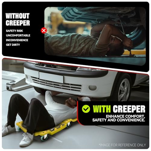 Auto Dynasty 40 Inches Mechanic Creeper, Automotive Garage Repair Low Profile Under Car Rolling Creeper with Padded Headrest, Plastic, Yellow - color: Yellow, size: 40" L