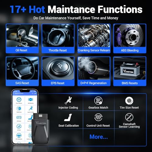 VDIAGTOOL OBD2 Scanner Bluetooth, D100 Bidirectional Scan Tool, No Subscrption Fees, Wireless Code Reader for iOS & Android, Full System Diagnostic Tool with 17 Resets, Live Data, CAN FD, Storage Bag