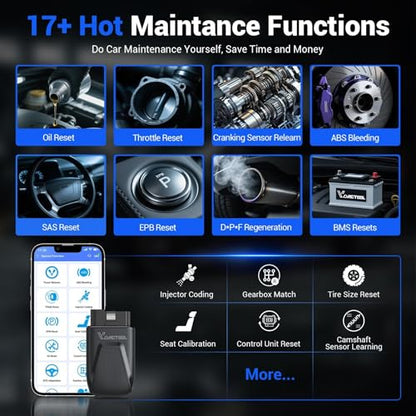 VDIAGTOOL OBD2 Scanner Bluetooth, D100 Bidirectional Scan Tool, No Subscrption Fees, Wireless Code Reader for iOS & Android, Full System Diagnostic Tool with 17 Resets, Live Data, CAN FD, Storage Bag