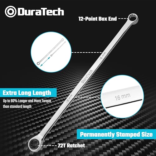 DURATECH 16mm Extra Long Ratcheting Wrench, Metric, CR-V Steel - size: 16mm