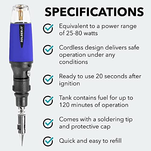 Solder-It SolderPro-70 Soldering Iron Kit (PRO-70K) | With Tips and Case | 410F - 850F Butane Torch Lighter | Cordless and Portable Soldering Gun | Home Improvement Tools and Soldering Kit Essential