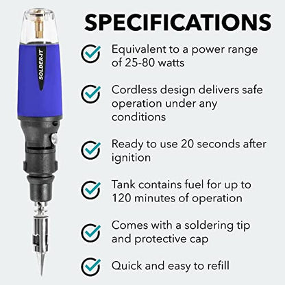 Solder-It SolderPro-70 Soldering Iron Kit (PRO-70K) | With Tips and Case | 410F - 850F Butane Torch Lighter | Cordless and Portable Soldering Gun | Home Improvement Tools and Soldering Kit Essential