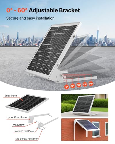 VEVOR 20W 12V Solar Battery Trickle Charger Maintainer, Mono Solar Panel Battery Charger with Built-in MPPT Controller & Adjustable Mount Bracket, IP65 Waterproof for Car Boat RV Trailer House Roof