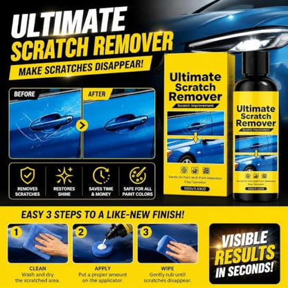 Car Scratch Remover Kit, Quick Fix Removal for Deep Scratches, All Paint Colors Polishing Compound for Cars, 100g/3.53oz (1 Set1 piece, 2 sponges, 6 nanocloths)