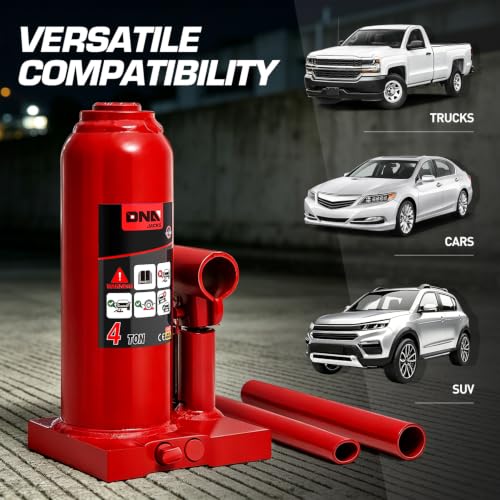 DNA Motoring 4 Ton / 8000 lbs Lifting Automotive Welded Hydraulic Bottle Jack for Car SUV Pickup, Auto Repair, with Manual Handle & Carrying Storage Case, Red - color: red, style: 4 ton