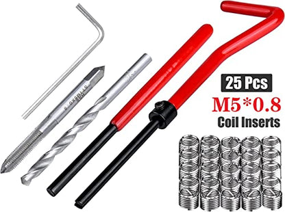 30 Piece M5 x 0.8mm Thread Repair Insert Kit, Stainless Steel Thread Repair Kit Helicoil Coil Compatible Hand Tool Set for Auto Repair - size: M5 x 0.8