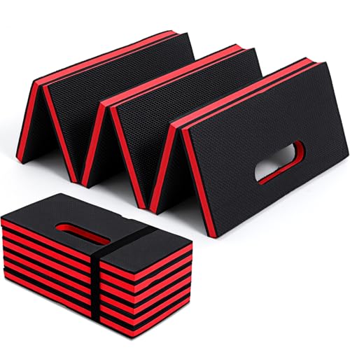 Kifmurase 1" Foldable Thick Kneeling Pad, 5 Fold Comfortable EVA Foam Knee Pads, Waterproof Mechanic Kneeling Pad with Handle, High-Density Cushion Mat for Gardening, Workout, Exercise, Mechanic - color: Red