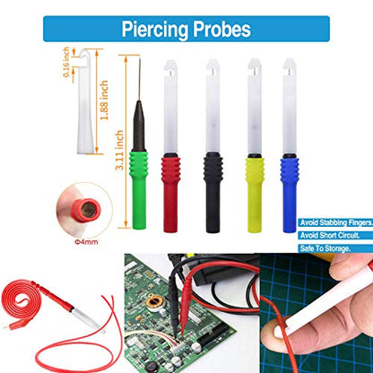 40-in-1 Multimeter Back Probe Test Lead and Test Probe Kit for Electronic Specialties Automotive| Wire Piercing Probe with Screw Thread | Multi-Type Back Probe Set | Alligator Clips