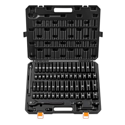 VEVOR Impact Socket Set, 1/2" Drive, 65-Piece Socket Set, 6 Point Sockets, SAE 3/8" to 1-1/4" and Metric 10-24 mm, Easy to Identify, with a Sturdy Storage Case, Cr-V Alloy Steel for Vehicles Repair - size: 1/2" 65PCS