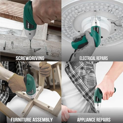 Hi-Spec 3.6V USB Electric Screwdriver for Home Repairs and Assembly, Green | 19pc, fast assembly help, common screw bit selection, LED visibility, compact grip, quick household fixes, organized storage - color: Green