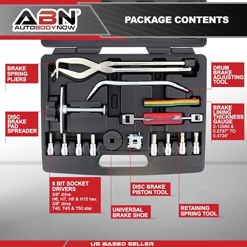 ABN 15-Piece Brake Kit with Brake Caliper Tool, Brake Drum Puller, Brake Adjusting Tool Set