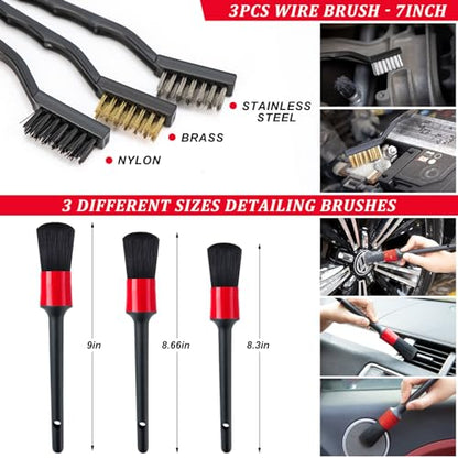 26Pcs Car Wash Cleaning Kit with Foam Gun Sprayer Detailing Brushes Window Water Scraper Tire Brush Towels Complete Interior Exterior Detailing Set for Car - size: 26Pcs