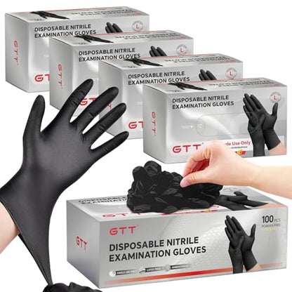 GTT Black Nitrile Exam Gloves 6 Mil, Powder-Free Disposable Gloves, First Aid,Cleaning Food Prep, Tattoo,Cooking,Mechanical - size: Small, style: 400 Count